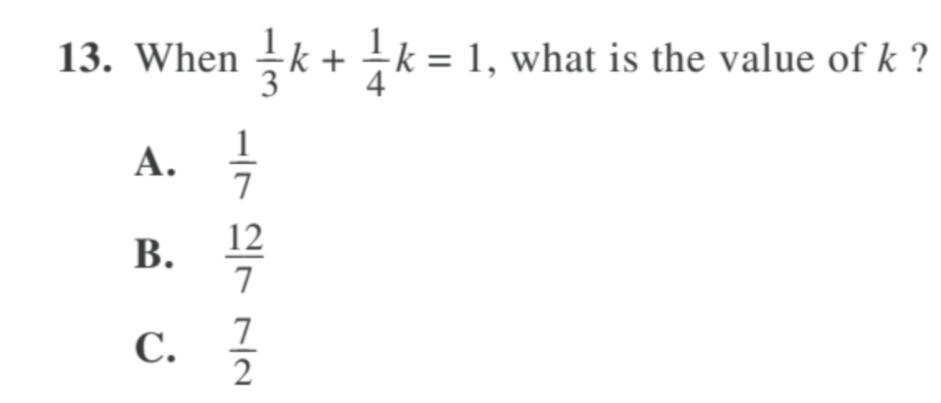 Sample ACT math question